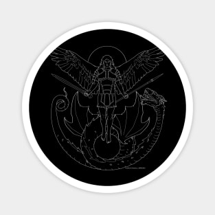 Fighting Angel and Dragon White Line Magnet